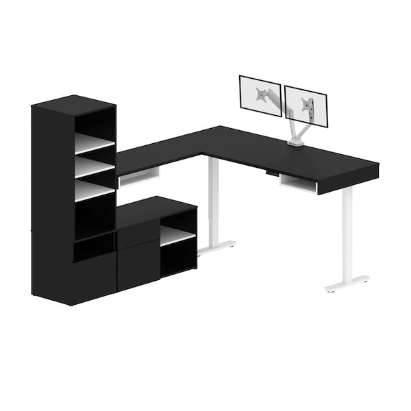 Bestar Bestar Viva 72W L-Shaped Standing Desk with Dual Monitor Arm and Storage in black 19853-18 - main